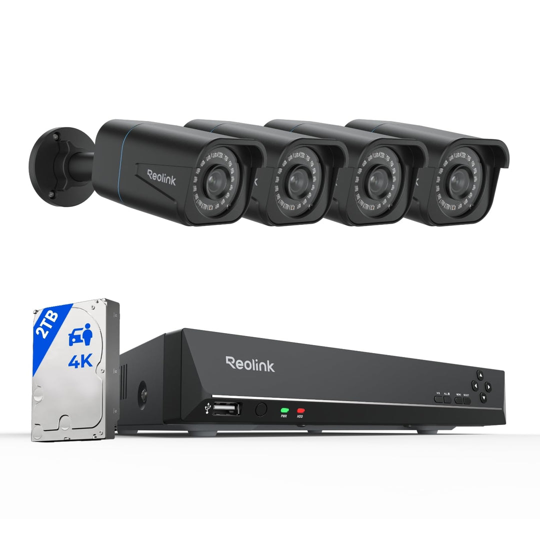 Reolink 4K Überwachungskamera Aussen Set, 8CH Videoüberwachung mit 4X 8MP PoE IP Kamera und 2TB HDD