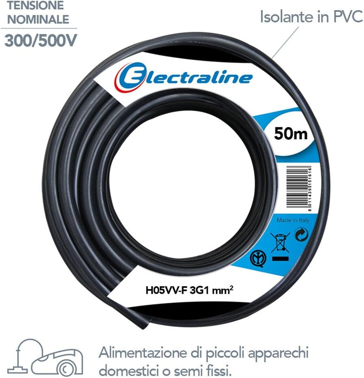 Kabel H05VV-F - 3G1 mm. - 50 mt - Schwarz