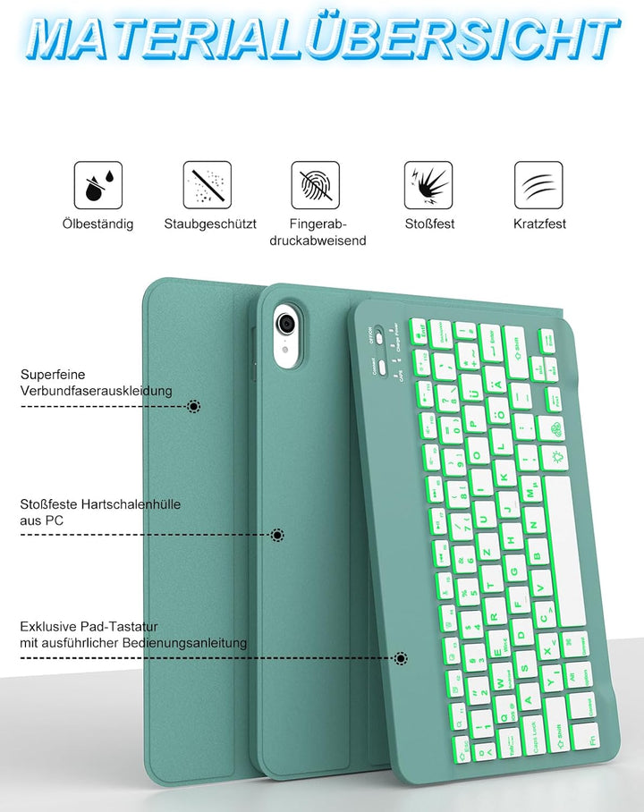 Tastatur Hülle für iPad 10 Generation/A16 11 Generation - 7-Farben Beleuchtung Keyboard Cover mit St