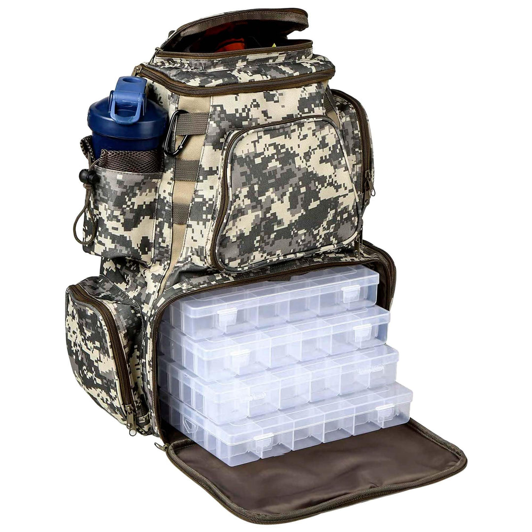 Angelrucksack mit Boxen - AngelnTasche, Angelrucksack, Inklusive 4 Tackleboxen, Zum Organisieren Auf