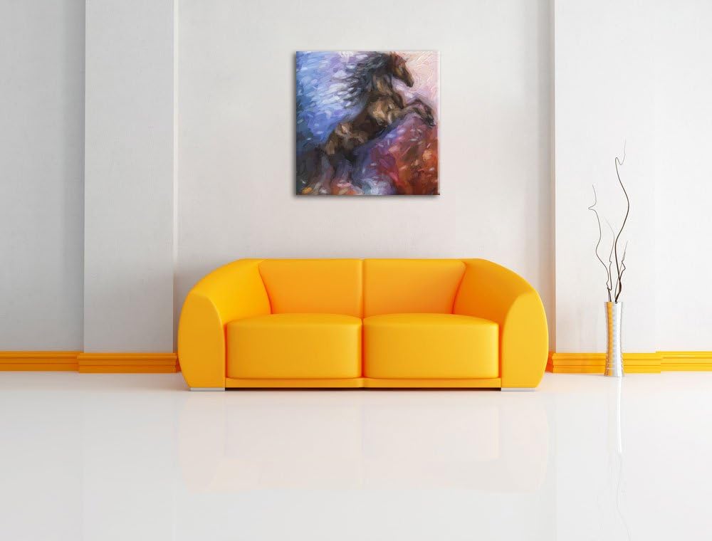 Pixxprint Traumhaftes schwarzes Einhorn als Leinwandbild Quadratisch| Grösse: 70x70 | Wandbild| Kuns