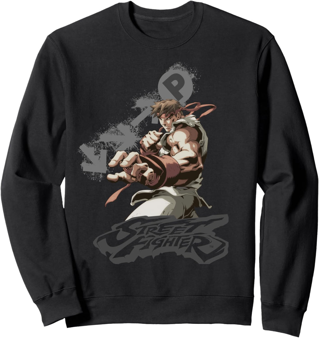 US Street Fighter Ryu Portrait Fireball 01 Grau meliert Sweatshirt