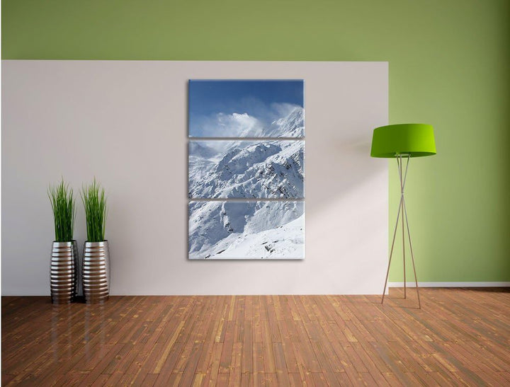 Pixxprint schneebedeckte Berggipfel 3-Teiler Leinwandbild 120x80 Bild auf Leinwand
