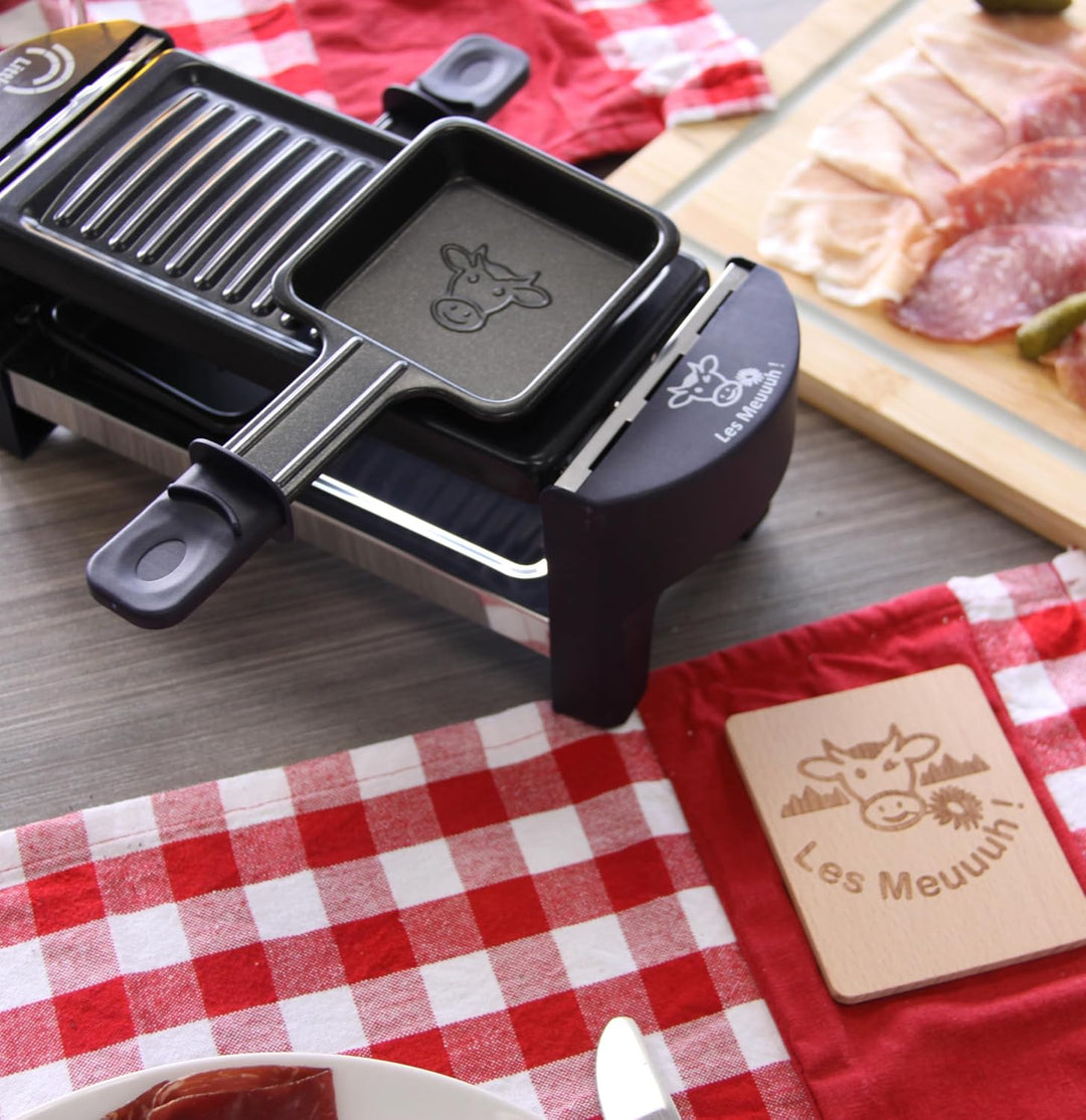 LITTLE BALANCE 8616 Raclette 2 Meuuh…!, Raclette 1/2 Personen, abnehmbarer Grill, 2 Spatel + 2 Brett