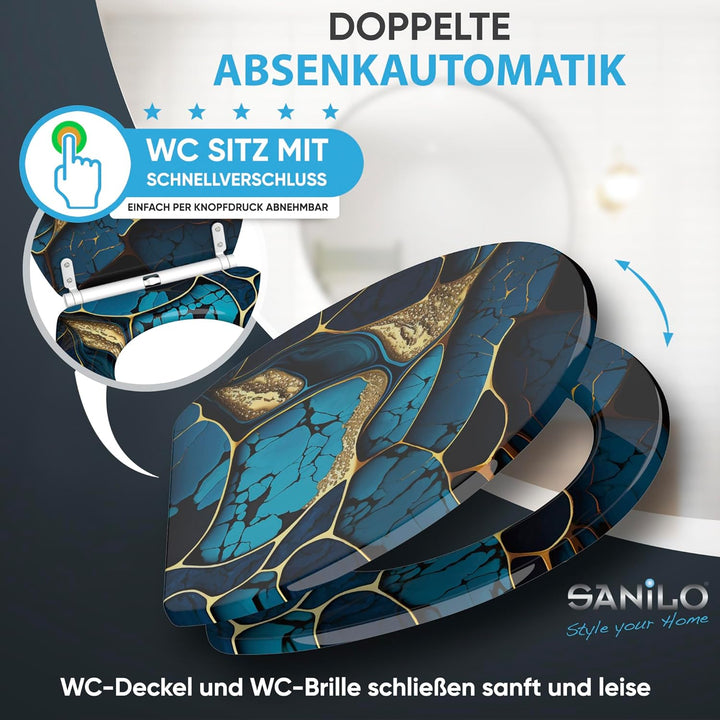 Sanilo WC Sitz mit Absenkautomatik &amp; Schnellverschluss, Toilettendeckel per Knopfdruck abnehmbar, ei