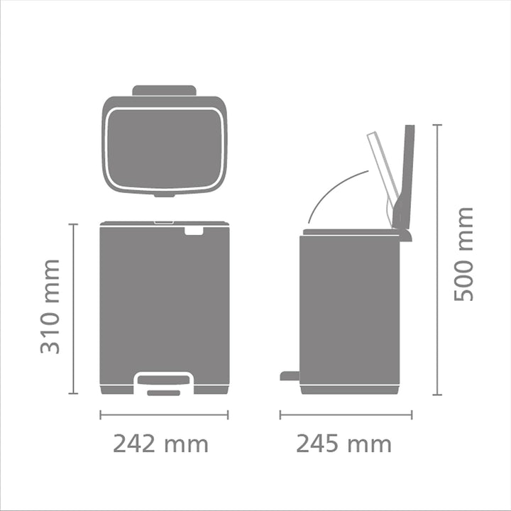 Brabantia Bo Treteimer 7 L (weiss), platzsparender Mini Mülleimer mit Soft-Close-Funktion und leicht