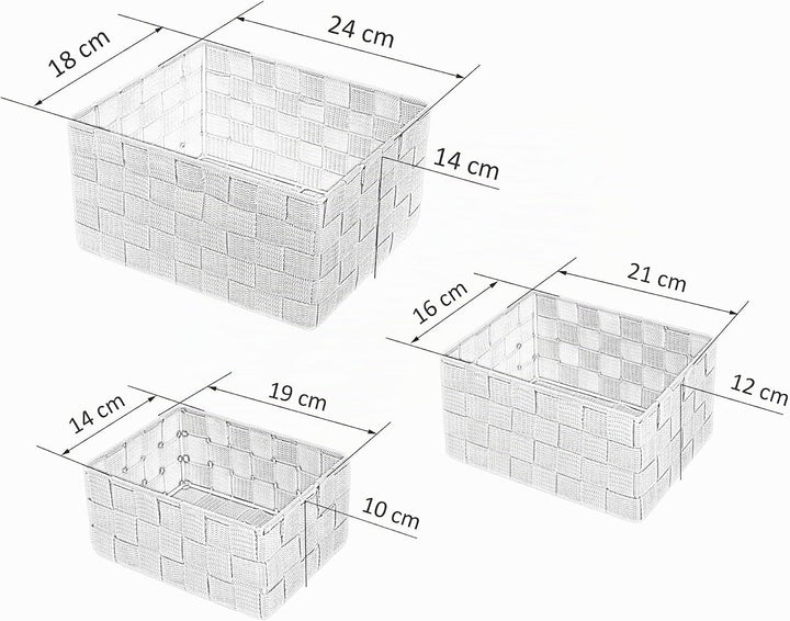 Lashuma Badkörbe 3er Set, Box Grössen: 24x18x14 cm, 21x16x12 cm und 19x14x10 cm, Offene Regalkörbe F