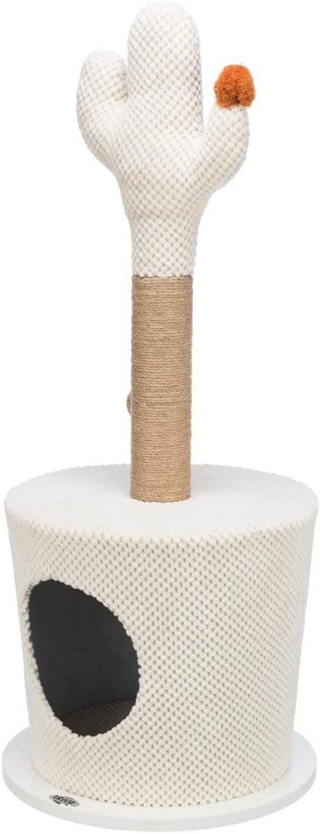 TRIXIE Katzen Kratzbaum Kratztonne HÖHLE MIT Kaktus, 36 × 84 cm, Creme- 44414
