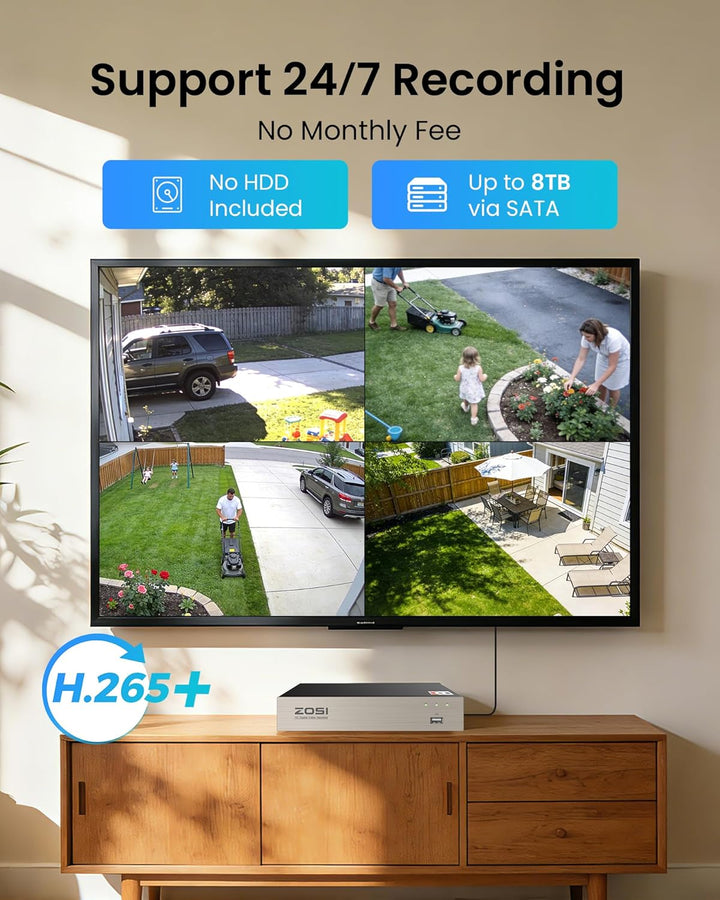 ZOSI 8CH 1080P Full HD Überwachungskamera System ohne Festplatte H.265+ HDMI DVR Recorder mit 8X 2MP