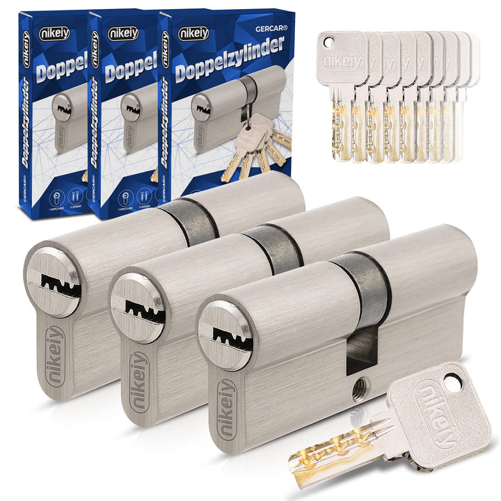 GERCAR Pro Gleichschliessend 3x Schliesszylinder 45/55 Set 3 Profilzylinder inkl. 15 Schlüssel - 100