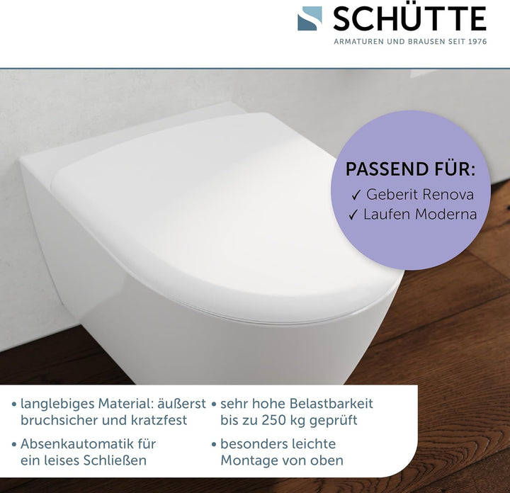 SCHÜTTE WC-Sitz passend zu Geberit Renova, Laufen Moderna, mit Absenkautomatik made in EU, Abnehmbar