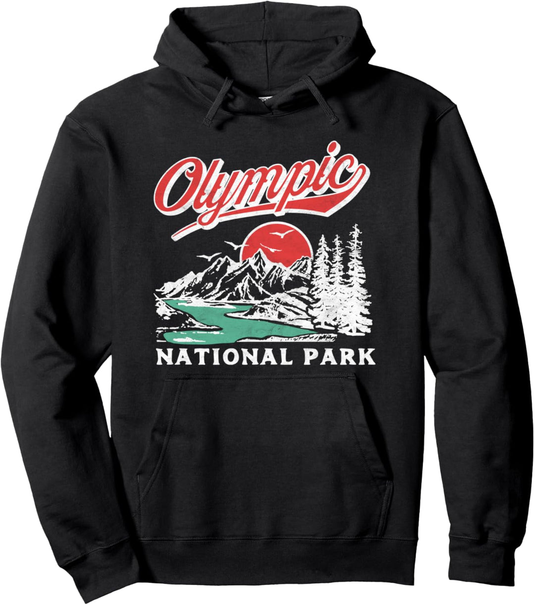 Olympic National Park Retro 80er Berge Grafik Pullover Hoodie