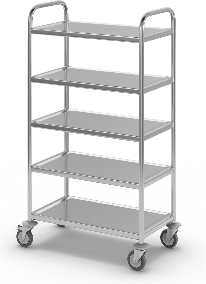 eurokraft Basic | Edelstahl-Servierwagen | 5 Etagen, LxBxH 705 x 405 x 1300 mm