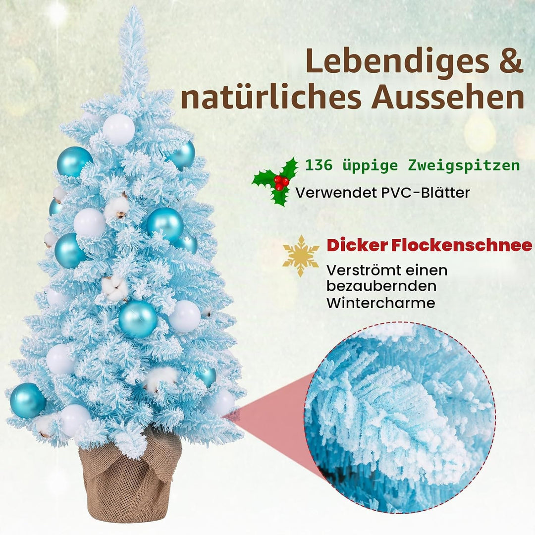 KOMFOTTEU 90 cm Künstlicher Weihnachtsbaum, Tisch Christbaum mit 24 dekorativen Kugelornamenten &amp; 12