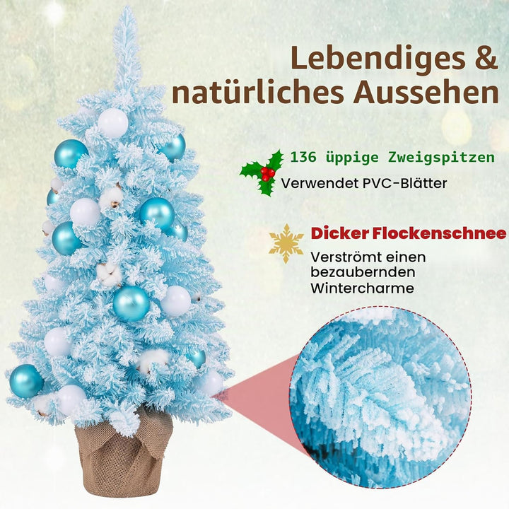 KOMFOTTEU 90 cm Künstlicher Weihnachtsbaum, Tisch Christbaum mit 24 dekorativen Kugelornamenten &amp; 12