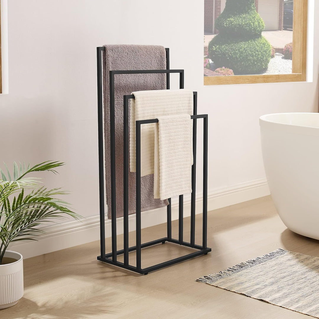 Handtuchständer Schwarz – 4Stangen, modern, stabil &amp; pulverbeschichtet – Stahl, Schwarz