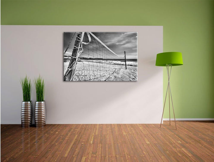 Pixxprint Volleyballnetz am Strand als Leinwandbild/Grösse: 100x70 / Wandbild/Kunstdruck/fertig besp