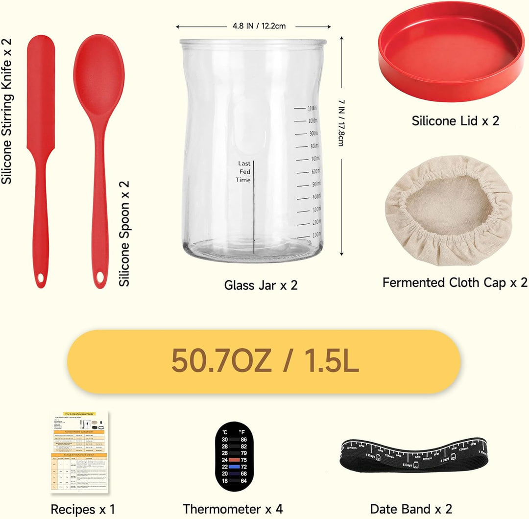 Coco Bird Pro Sauerteig Starter Set – 1,5L Grosses Sauerteig Glas mit 17 Rezepten – Sauerteigstarter