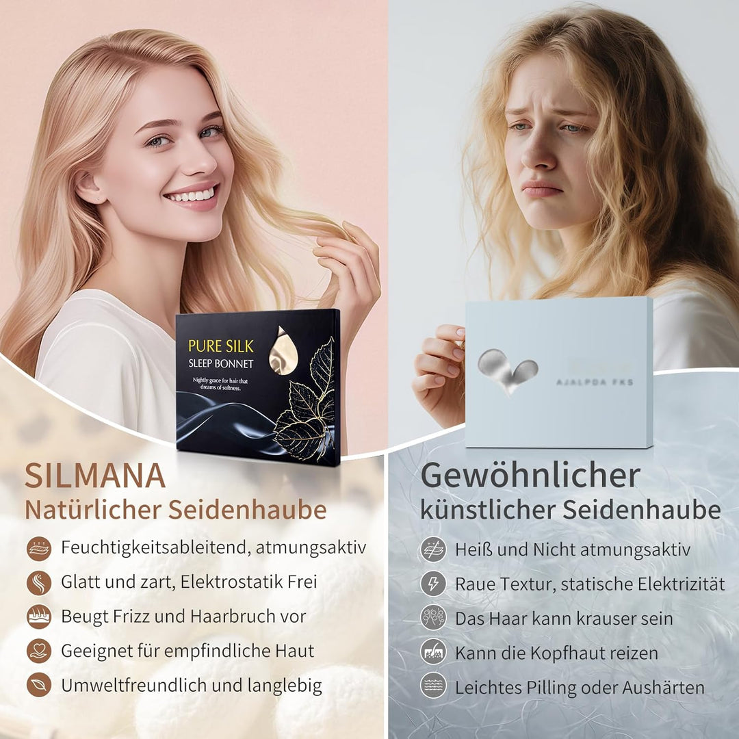 Seidenhaube zum Schlafen, 100% Maulbeerseide Haarhaube, 22 Momme Doppellagig Beidseitig Nutzbar, Sch