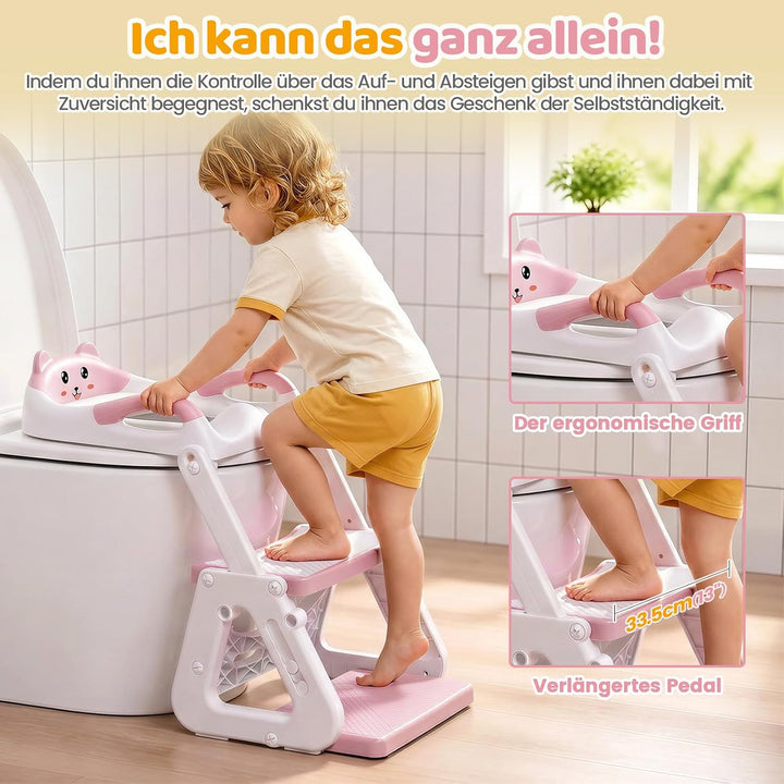 Orzbow Toilettensitz Kinder mit Treppe, Stabil Kinder Toilettensitz mit Dreiecksstruktur, Verlängert