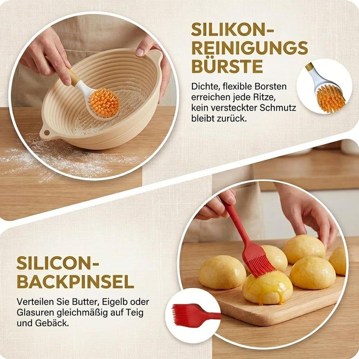 Sauerteig Starter Set, Brot backen Zubehör 23 teilig, Gärkorb Brot Rund 23cm, Brotkorb zum Backen, B