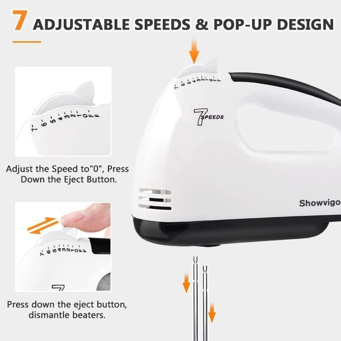 Handmixer - 7 Geschwindigkeit Tragbarer Handrührgerät mit 5 Edelstahl Zubehör, Mixer Handrührer für