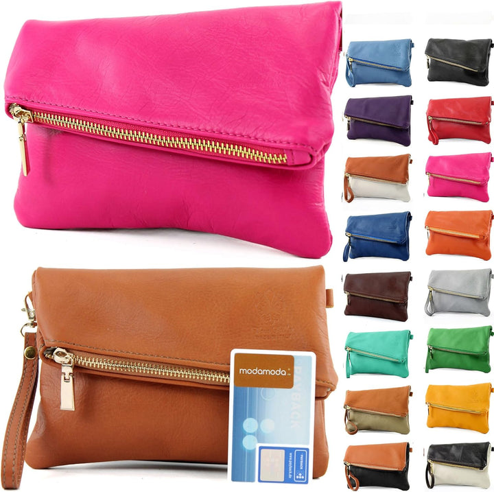 modamoda de - T95 - ital Umhängetasche aus Nappaleder Mini Camel/Dunkelbraun, Camel/Dunkelbraun