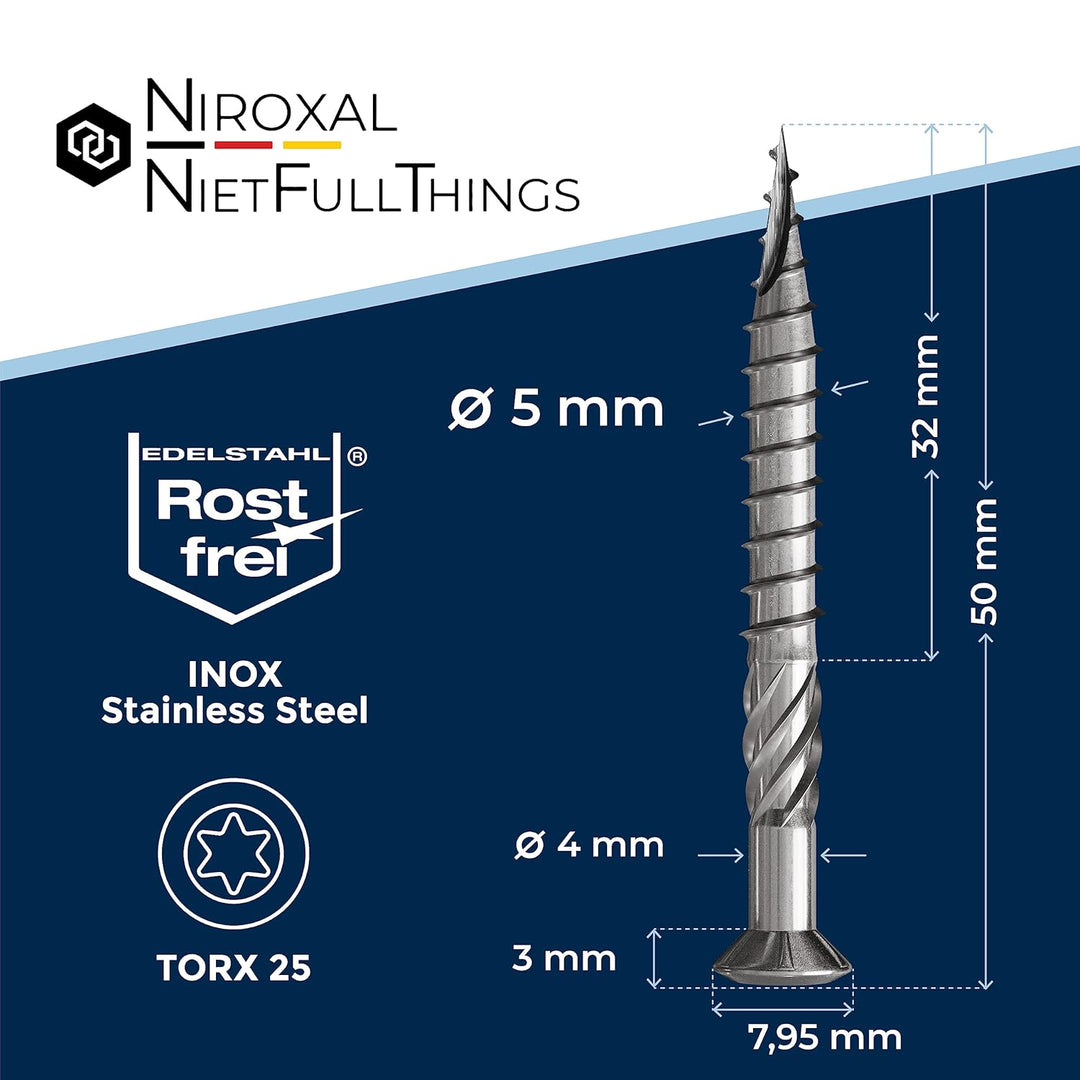 800 Stück Terrassenschrauben 5 x 50 mm lang | PERFEKT für 20 mm Terrassendielen | rostfreier gehärte