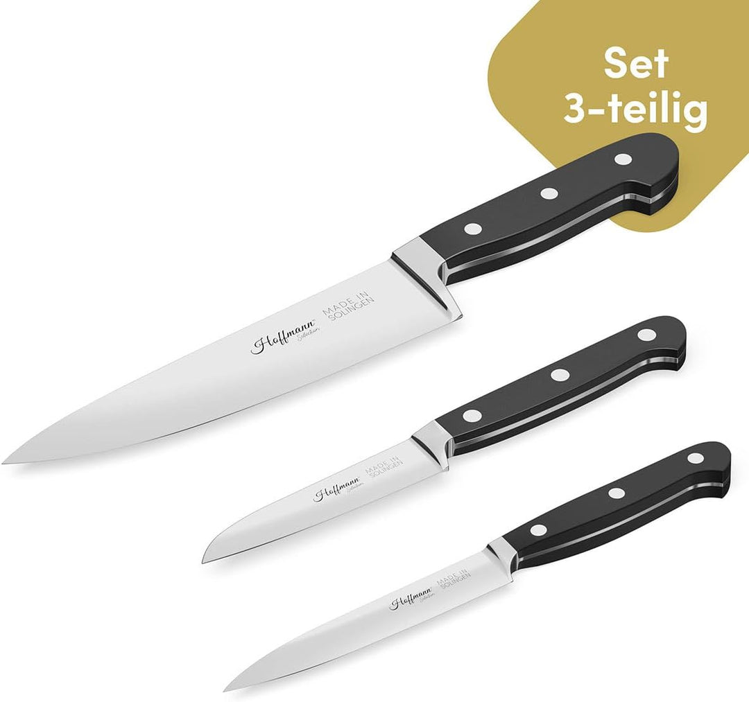 Hoffmann Küchenmesser Set 3-teilig – Made in Solingen Messer mit Chefmesser 21 cm, Gemüsemesser und