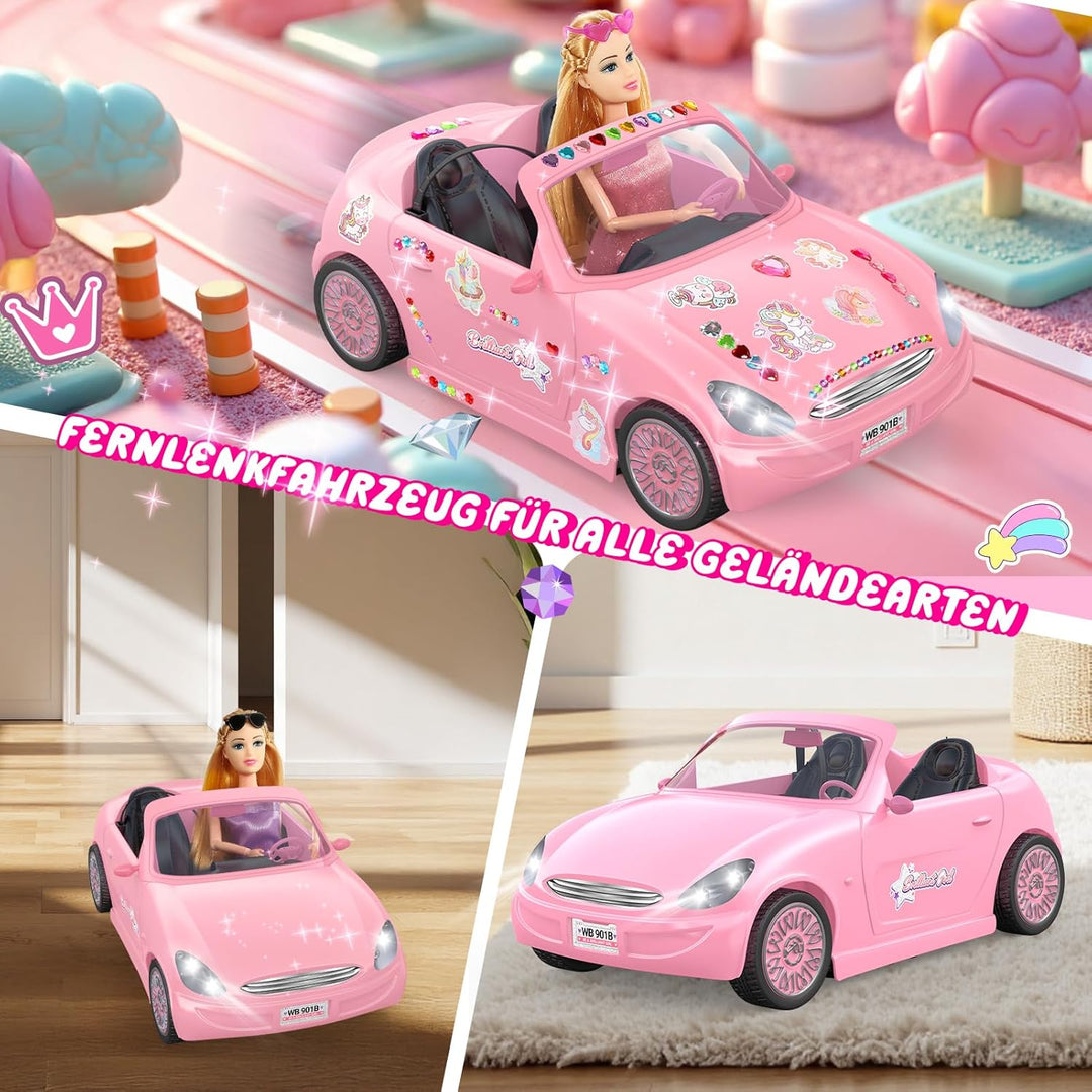 HappyGoLucky Ferngesteuertes Auto für Mädchen ab 3 4 5 6 7 8 Jahre – RC Spielzeug mit Puppen &amp; 3 Out