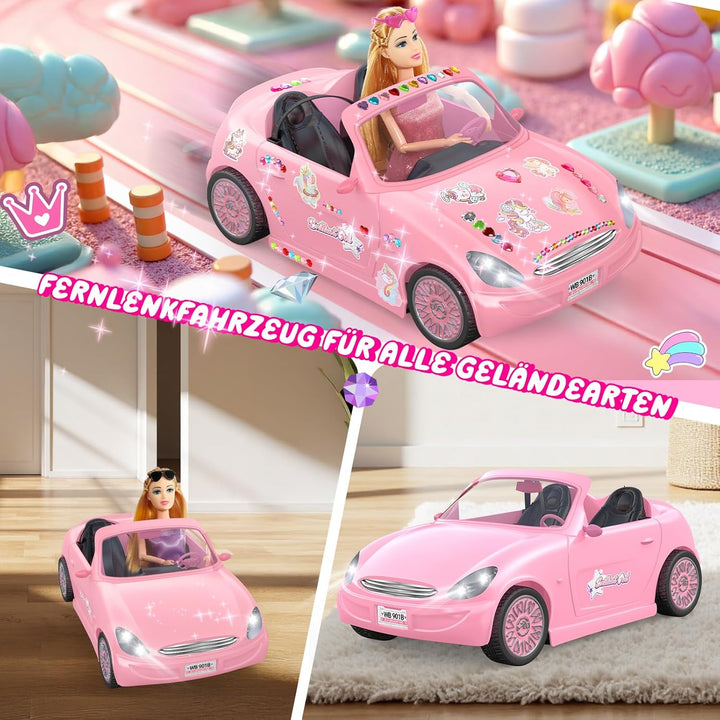 HappyGoLucky Ferngesteuertes Auto für Mädchen ab 3 4 5 6 7 8 Jahre – RC Spielzeug mit Puppen &amp; 3 Out