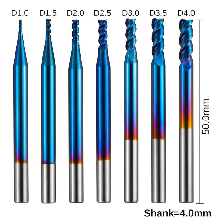 Genmitsu 7 Stücke 3 Flute Schaftfräser für Aluminium, Nano Blue Beschichtung CNC-Fräser-Bits, hohe V