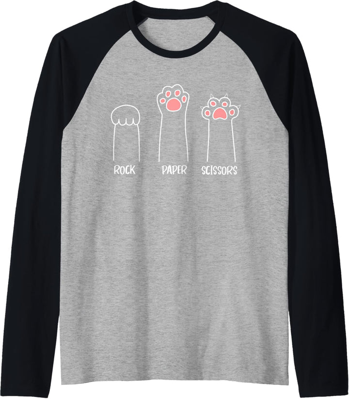 Rock Paper Scissors Hand Game Cute Paw Funny Cat Raglan