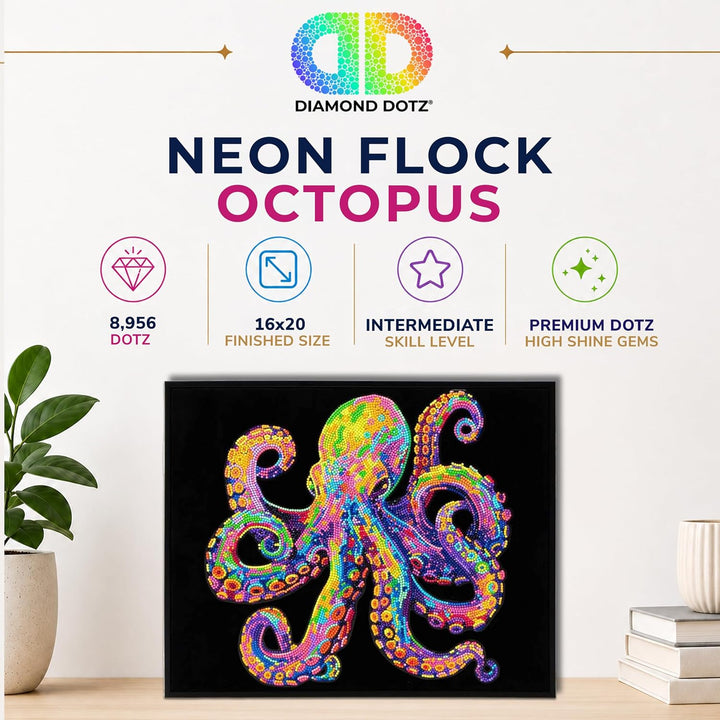 DIAMOND DOTZ 2594372 Original 5D Diamond Painting Set, Neon Oktopus, mit Neonfarben und Samt, DIY Di