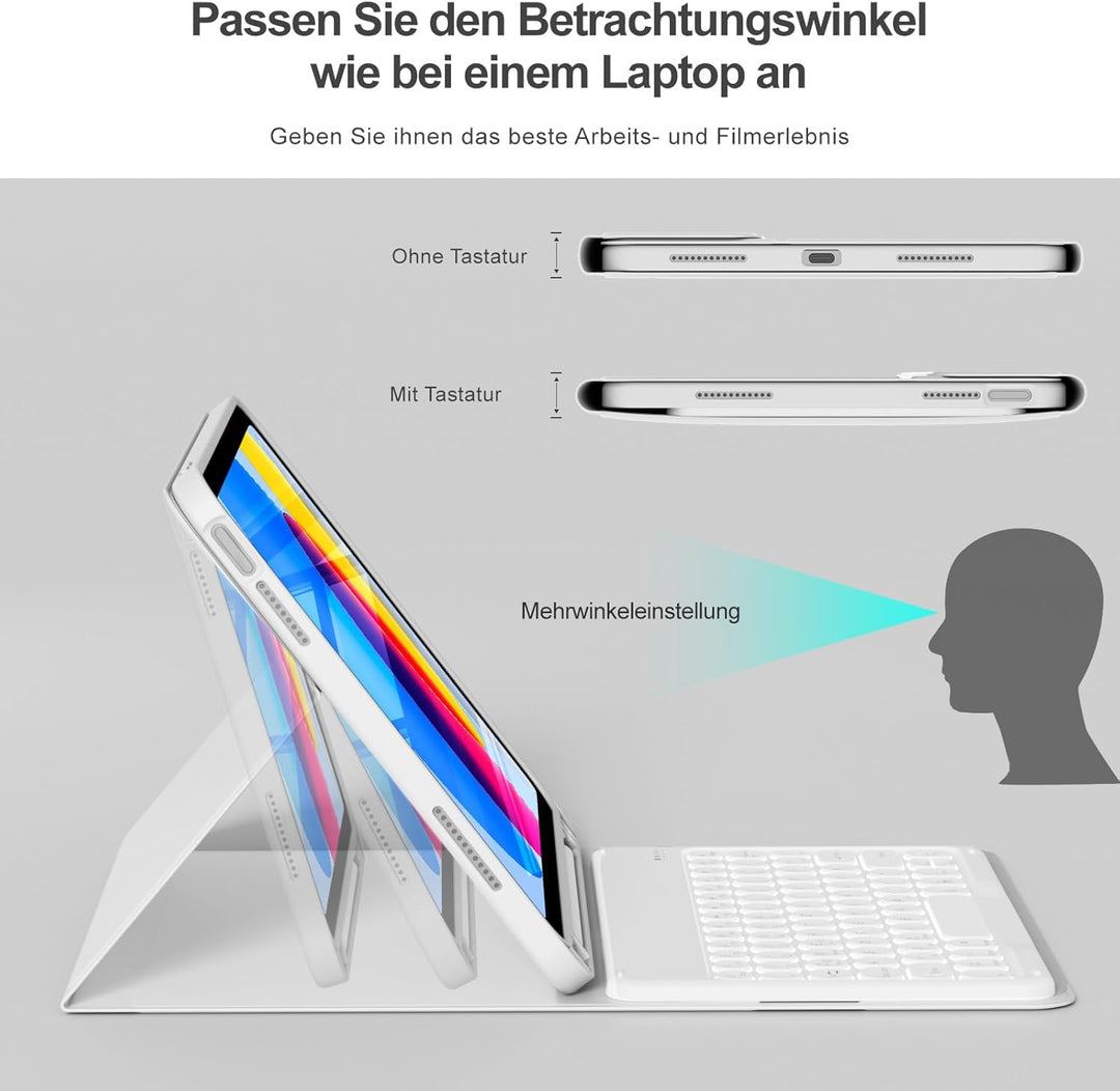 ZOPSGYU Hülle mit Tastatur für iPad A16 11. /10. Generation 2025/2022, 11/10,9 Zoll, Farben Beleucht