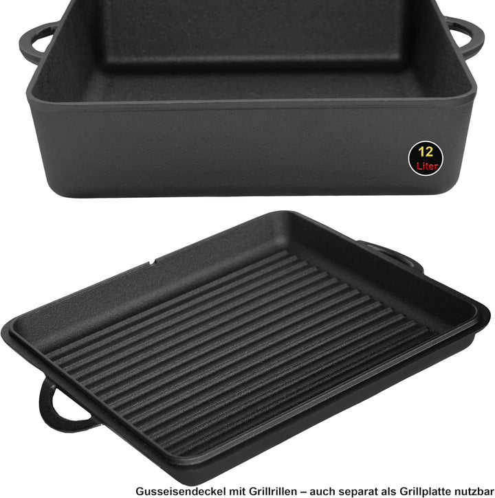Dutch Oven Set Gusseisen 1,8L-13,6L – Feuertopf mit Deckelheber, Schmortopf mit &amp; ohne Füsse, Schlit
