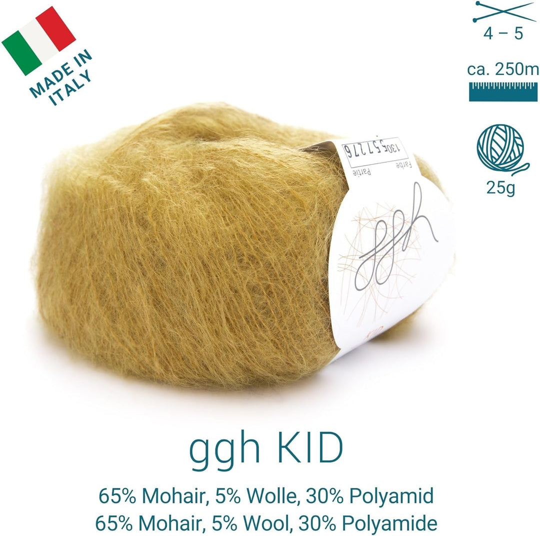 ggh Kid Box - 6 Knäuel Strickwolle aus Kid Mohair - Farbe 130 - Messing, 130 - Messing