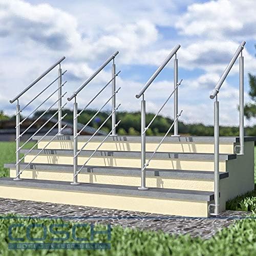 Edelstahl Treppengeländer Seitenmontage, 2m lang, 0,9m hoch, Aussengeländer, je 2 Pfosten + 2 Querst