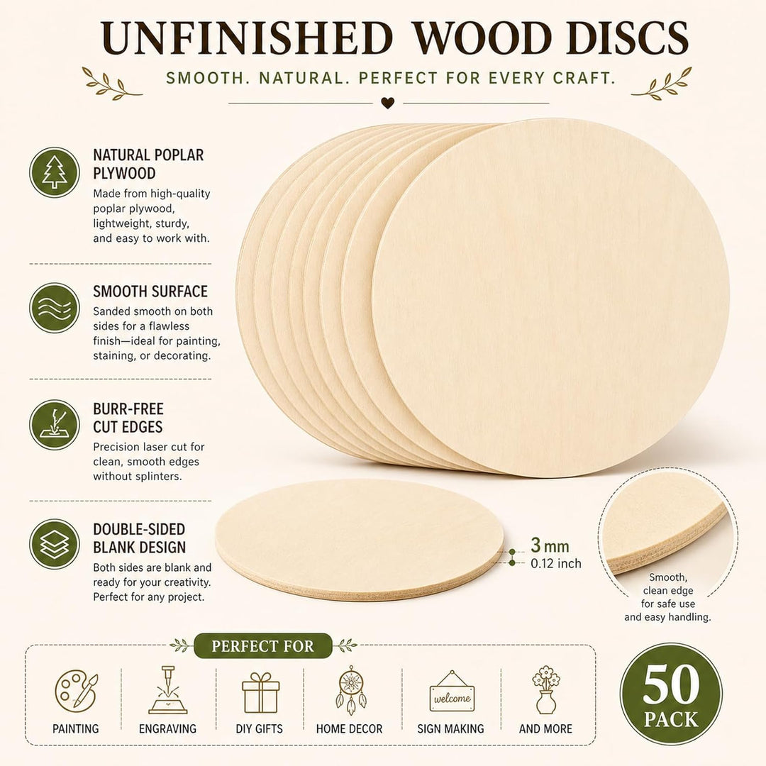 STARVAST 50 Stücke Runde Naturholzscheiben, holzscheiben 15 cm /6 Zoll durchmesser, Unvollendete Run