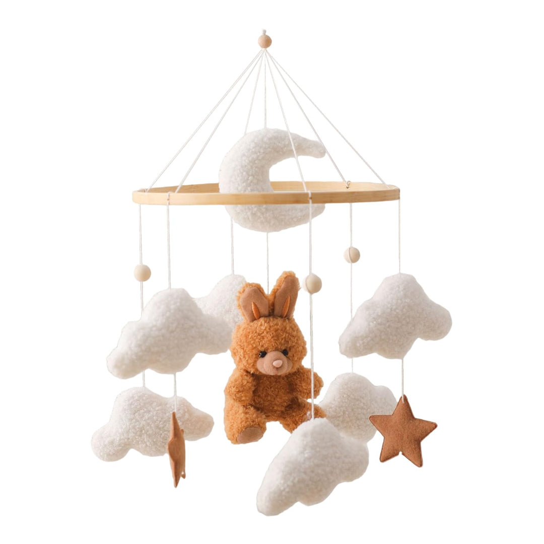 Mobile Baby Windspiele, Babybett Mobile 3D Bär Hase Kaninchen Wolken, Kinderzimmer Hängende Bettgloc