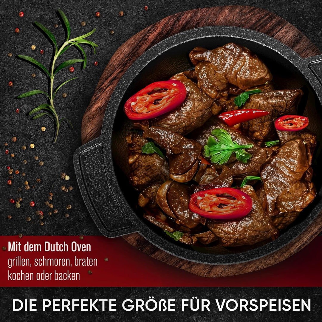 GUSSKÖNIG Dutch Oven Set Mini - 4x 300ml Gusseisen Mini Topf mit Deckel - bereits eingebrannter Mini