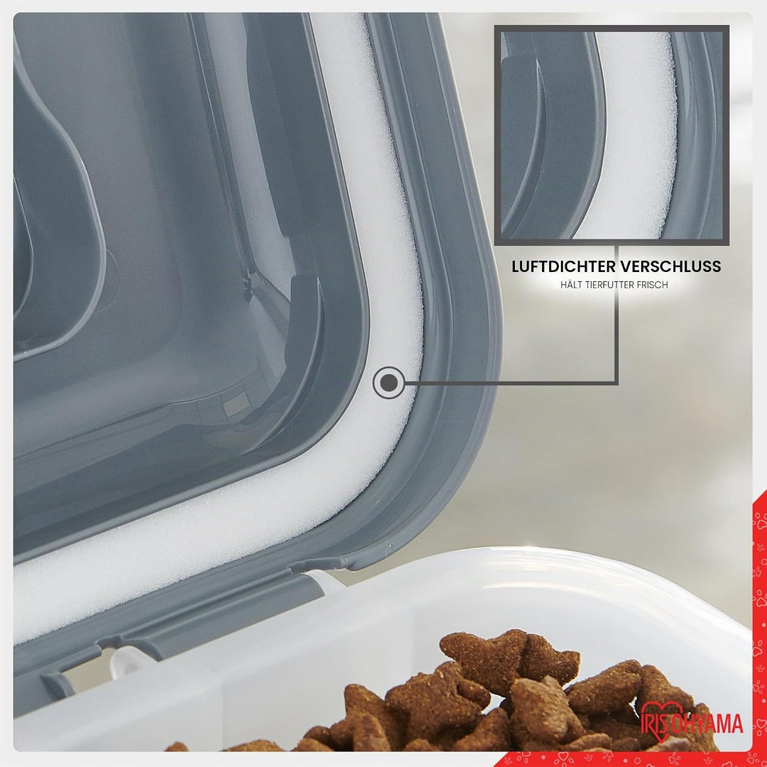 Iris Ohyama Hundefutter Aufbewahrung mit Rollen, 20L/7.5kg, Grau, Luftdichte Futterbox, Trockenfutte