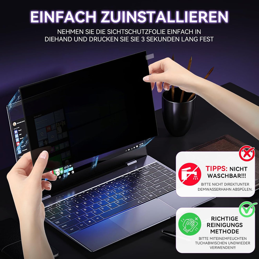 Blickschutzfolie für Laptop 14 Zoll 16:9, Anti Glare & Blaulichtfilternd, Mit Randseitigen Klebestre