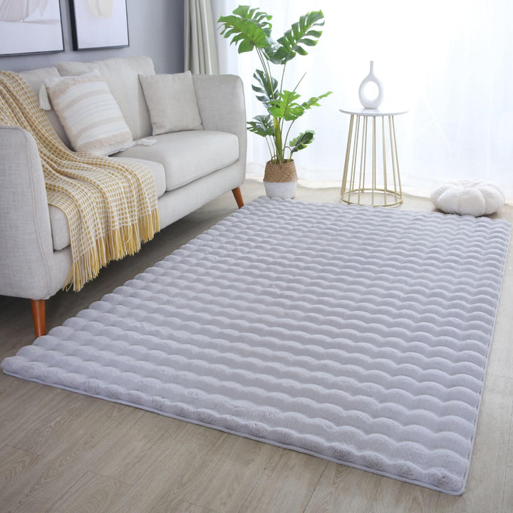Carpetsale24 Teppich Wohnzimmer Moderne Einfarbig 3D Hoch-Tief Struktur Design Silberfarbe 80x250 cm