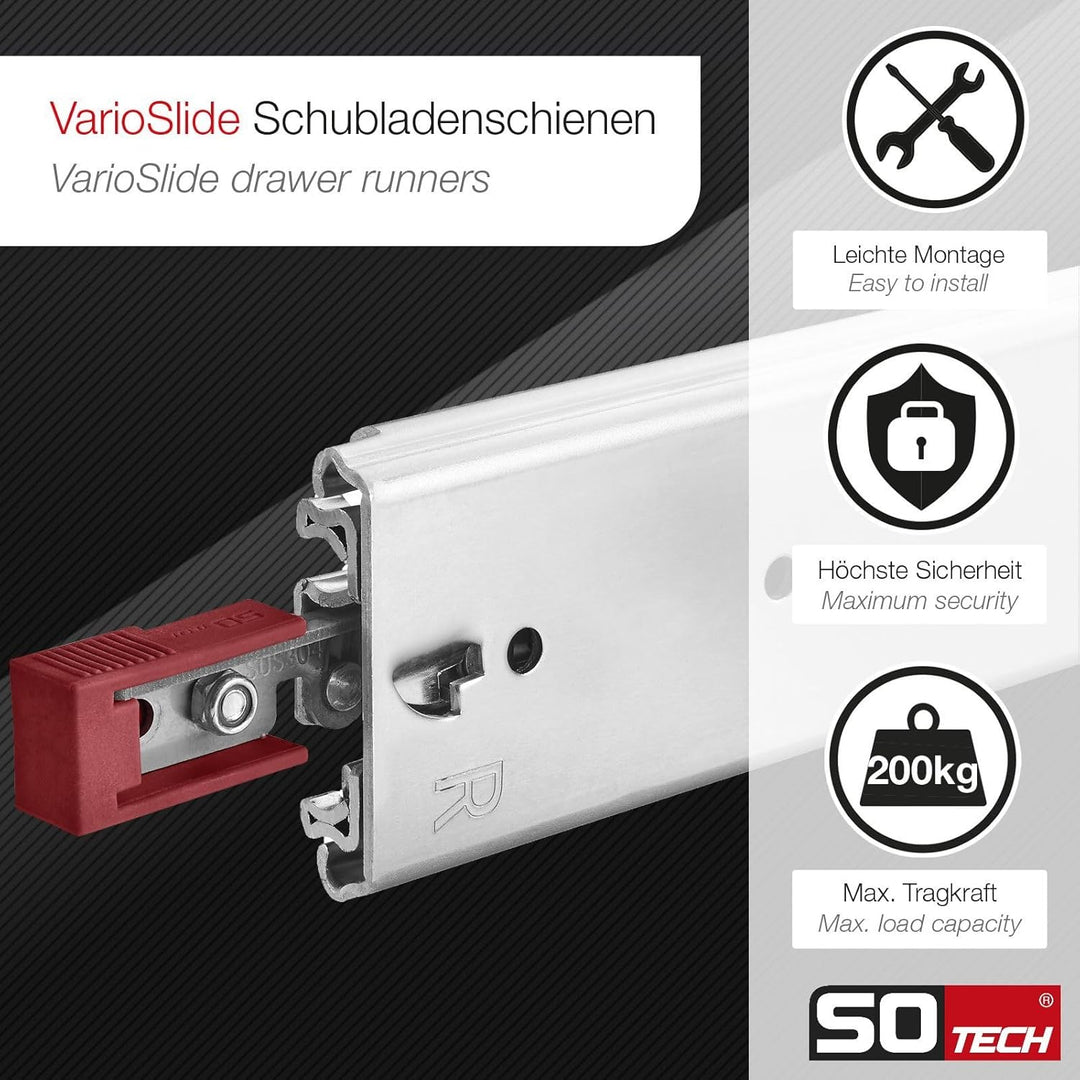 1 Paar SOTECH Schwerlastauszüge VarioSlide KV2-200-H76-L1250-EH 1270 mm mit Lock-in/out Einrastfunkt