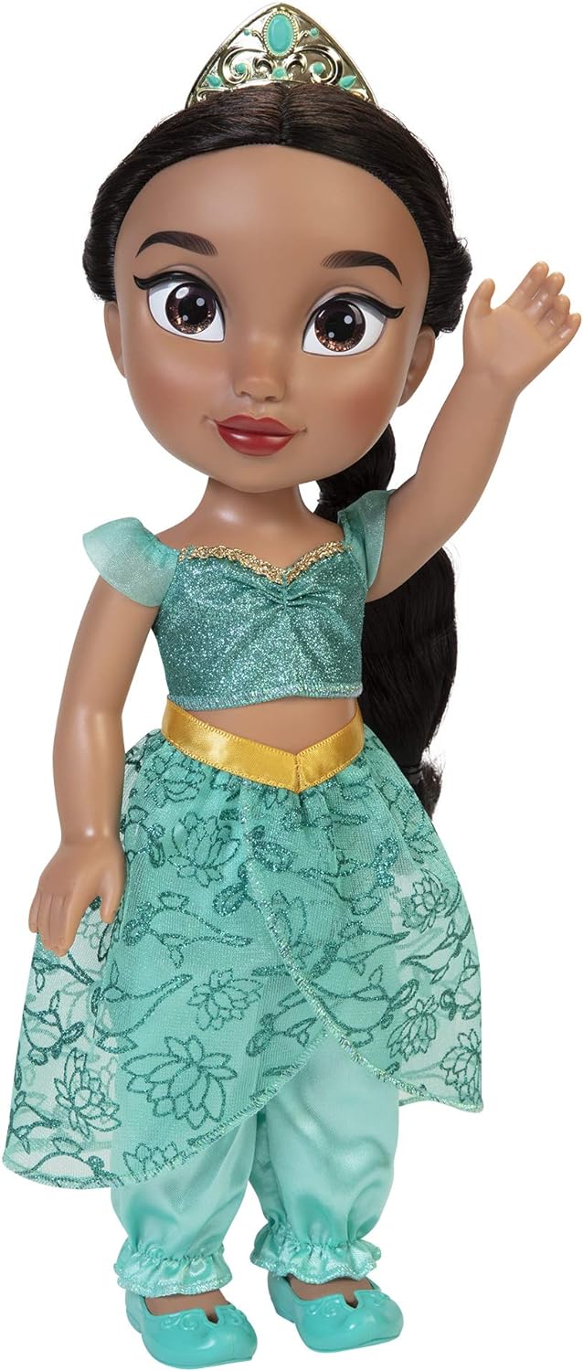 Disney Princess Jasmin Puppe 35cm, reflektierende Glitzeraugen, bewegliche Gelenke, ausziehbares Out