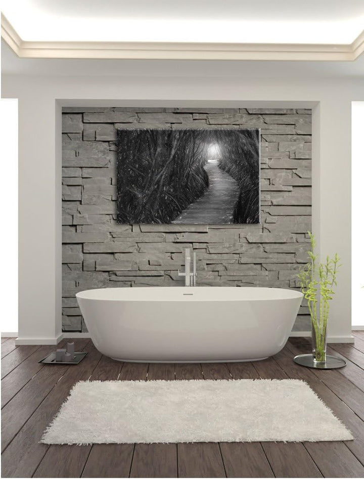 Pixxprint Gehweg im Wald / 100x70cm Leinwandbild bespannt auf Holzrahmen/Wandbild Kunstdruck Dekorat