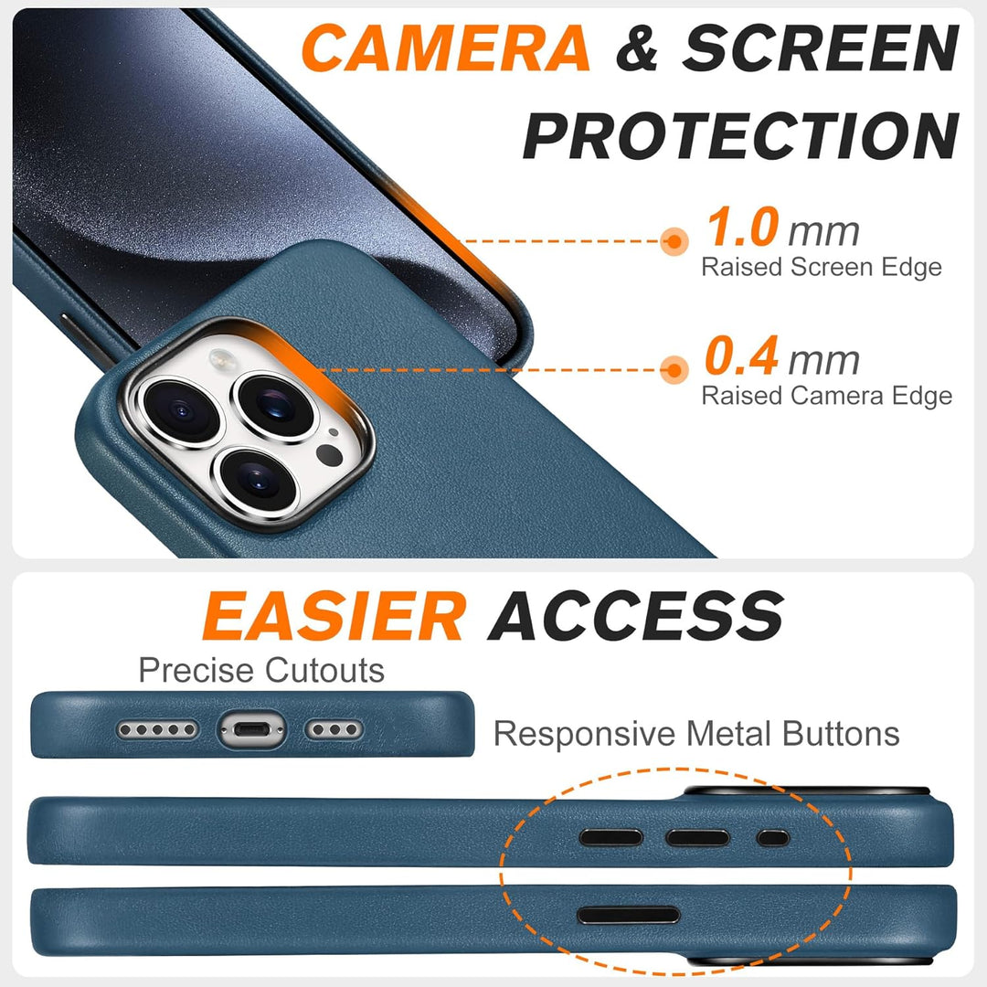 SHIELDON Hülle für iPhone 15 Pro Handyhülle Lederhülle [Erstklassig Echtleder] [Kabellos Laden] [Sta