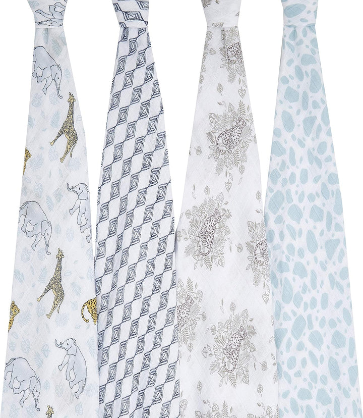 aden + anais Wildlife Swaddle Decke - Pack von 4 | Grosser 100% atmungsaktives Musselin -Baumwoll -S