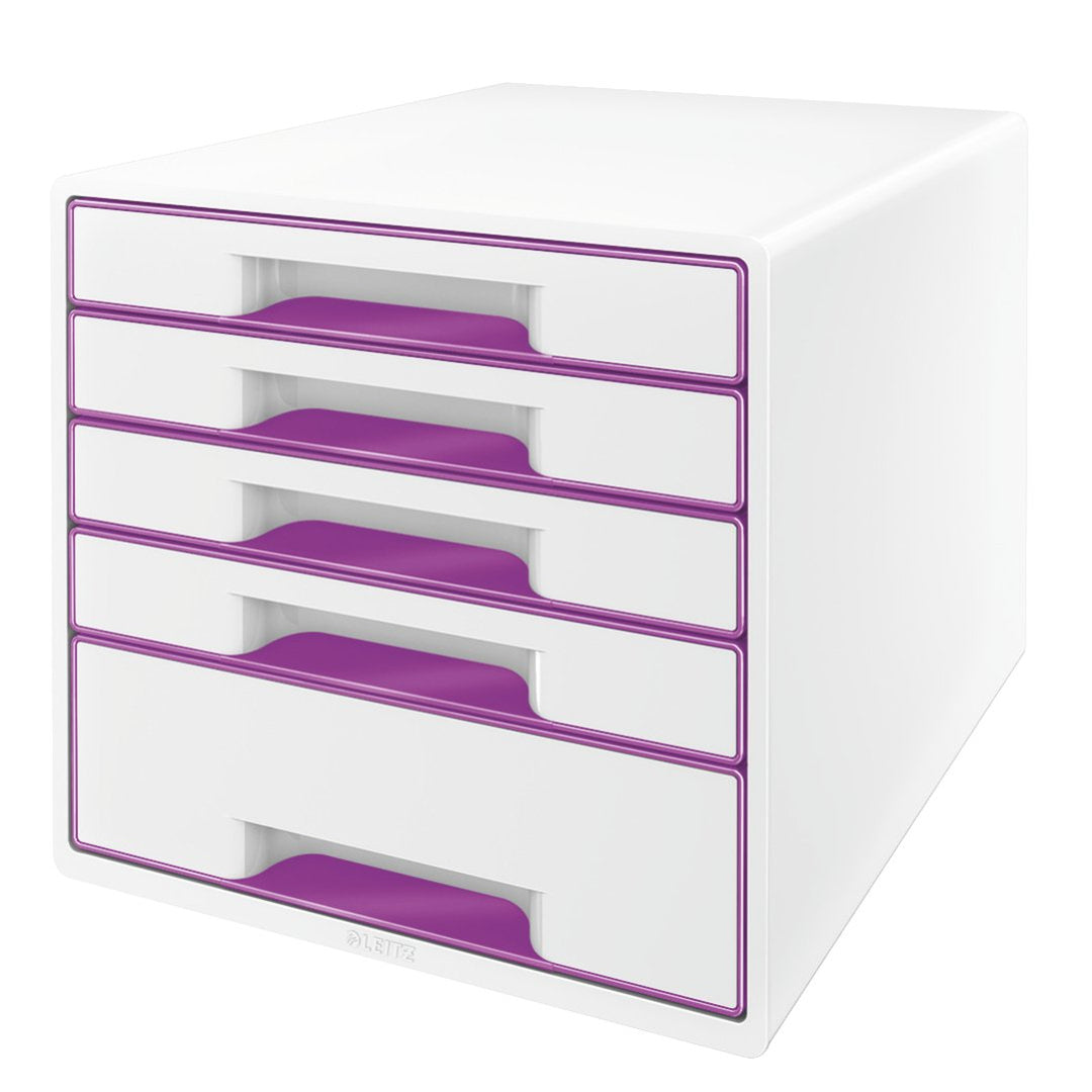 Leitz CUBE Schubladenbox mit 5 Schubladen, Weiss/Violett, A4, Inkl. transparentem Schubladeneinsatz,